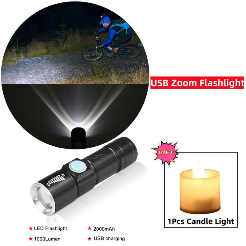 Мини-светодиодный COB-фонарик, USB-зарядка, блики, телескопический зум, яркое портативное освещение, фонарь для кемпинга, палатка, лампа для рыбалки.