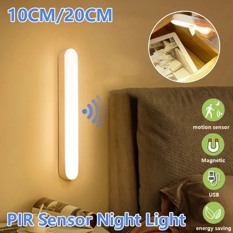 Светодиодные ночные светильники Smart Motion Sensor Cabinet Light Беспроводной USB Лестничный Светильник для Спальни Кухонного Шкафа Гардероба
