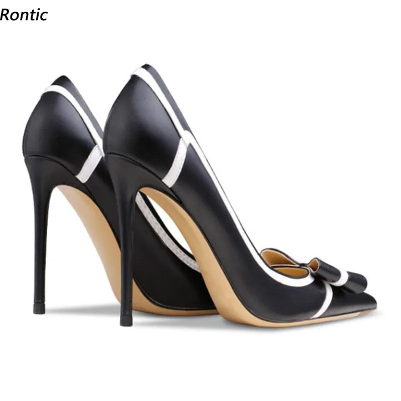 Женские весенние туфли-лодочки ручной работы Rontic, без шнуровки, на шпильке, с острым носком, красивые черные модельные туфли, женские размеры США 5-13