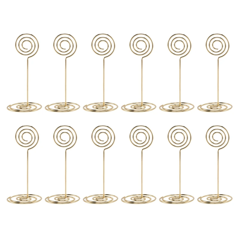 12 упаковок Держателей для карточек с номерами столов, подставок для фотографий, скрепок для меню, круглой формы (золотой)