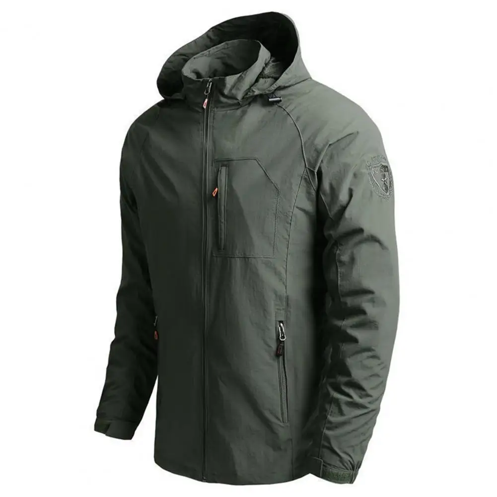 Дышащая весенне-осенняя куртка, однотонная куртка в стиле милитари, Универсальные мужские ветрозащитные куртки с капюшоном для повседневной носки