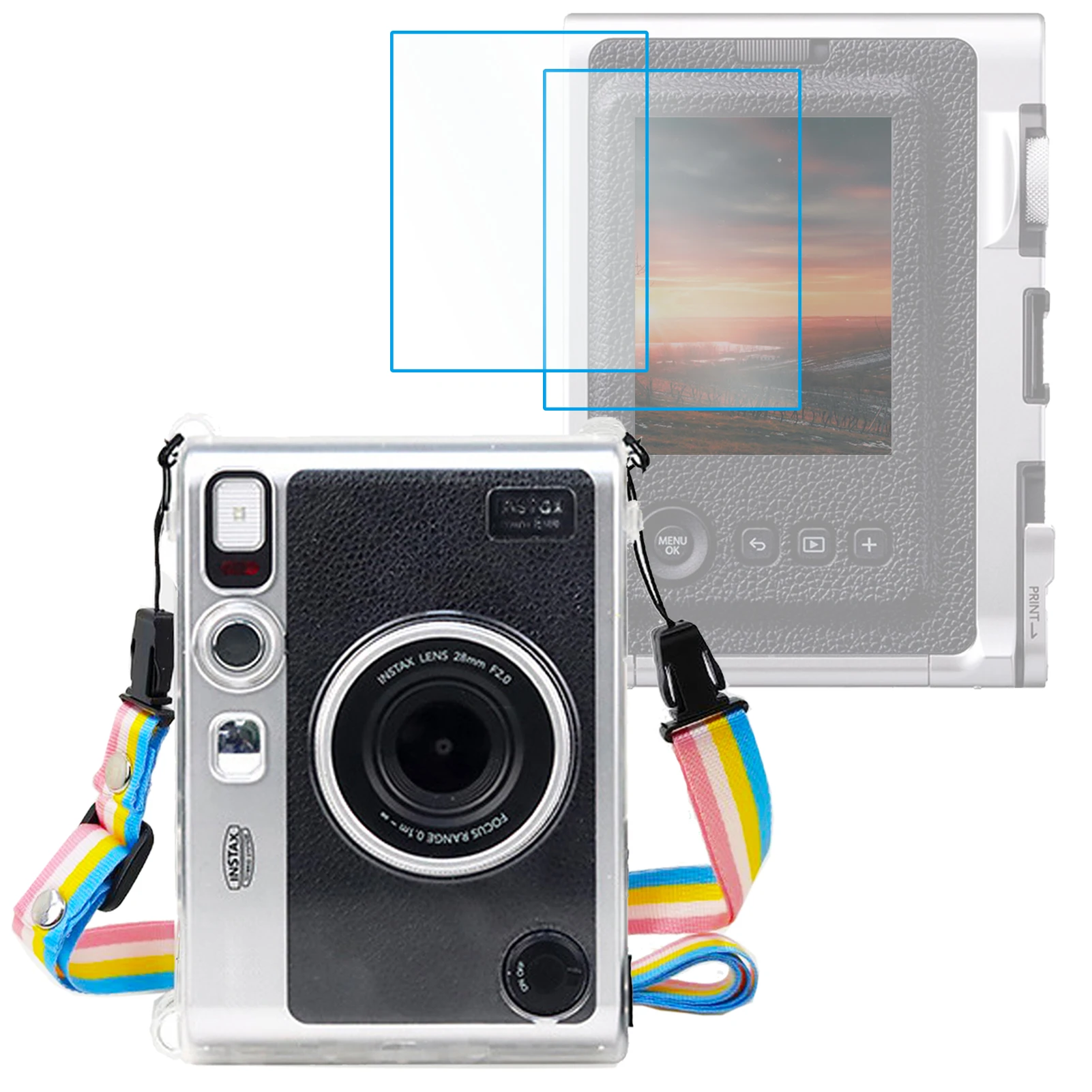 Защитная пленка для экрана гибридной камеры мгновенной печати Mini Evo Прозрачный жесткий чехол для ПК с плечевым ремнем для Fujifilm instax Evo