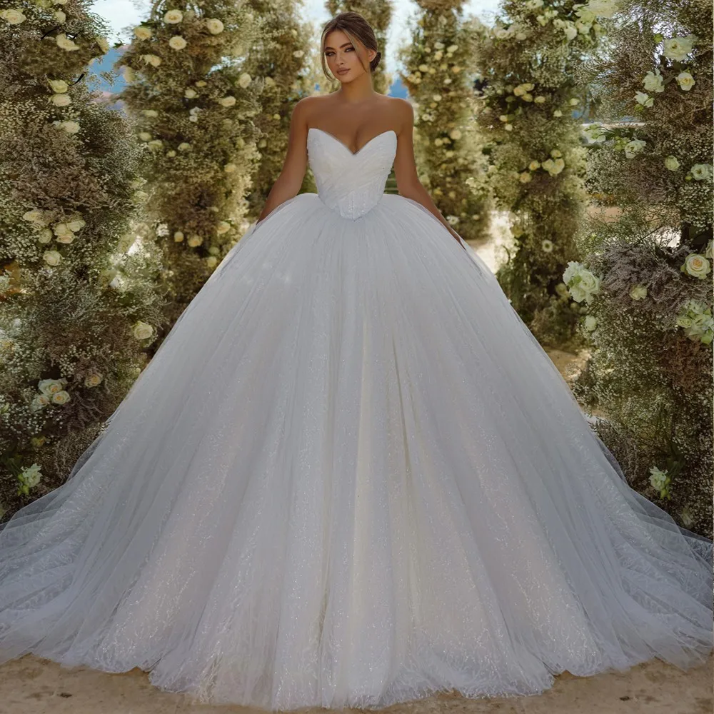 Новое свадебное платье невесты 2023 года, шикарные складки в виде сердечка, Расшитое блестками кружевное свадебное платье Vestidos Noiva Robe De Mariage на заказ