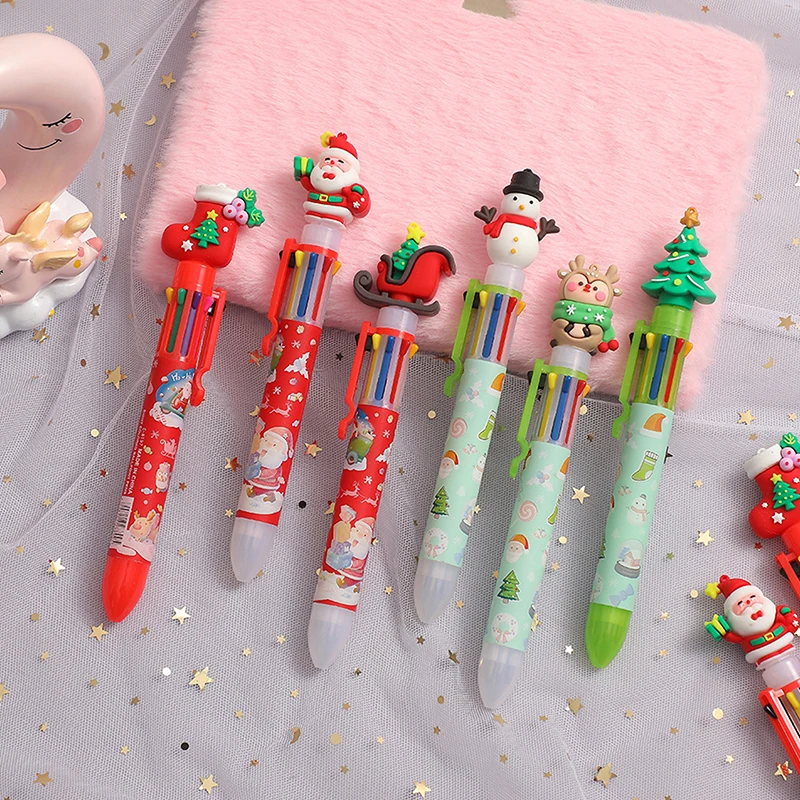 Рождественская восьмицветная шариковая ручка, милая шариковая ручка для печати, праздничный подарок для детей, Веселый Рождественский декор для дома, Рождественский орнамент
