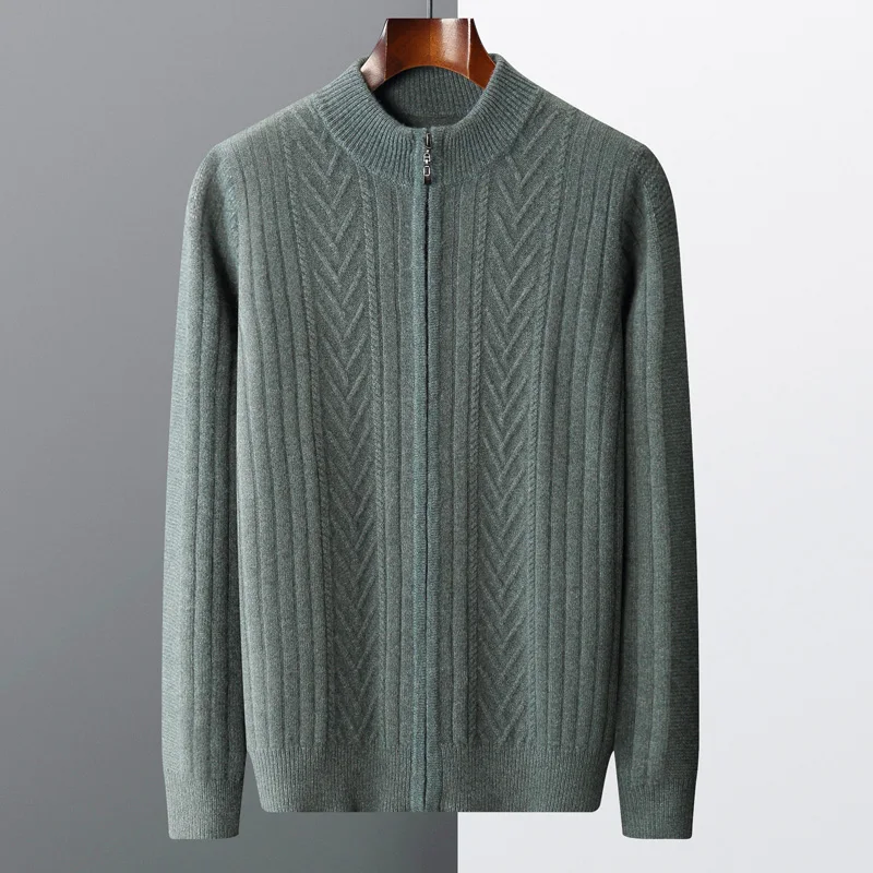 Осенне-зимняя новая мужская холодная одежда, однотонный свитер на молнии с круглым вырезом, высококачественный пуловер из 100% чистой шерсти