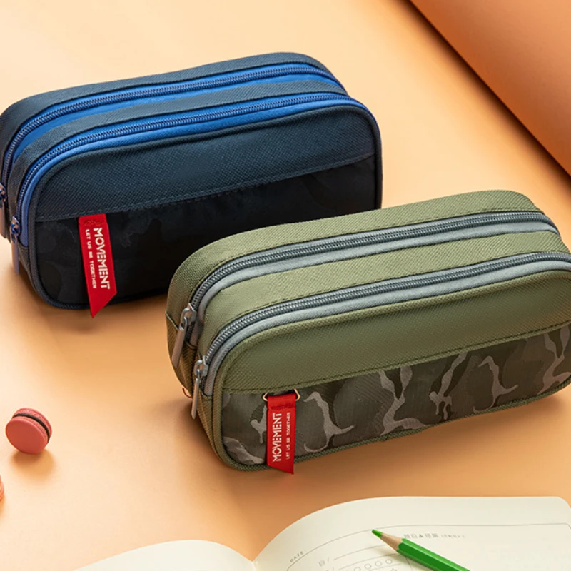 Простая многофункциональная 2-слойная камуфляжная сумка для карандашей, канцелярская сумка большой емкости, пенал для студентов, хранение канцелярских принадлежностей