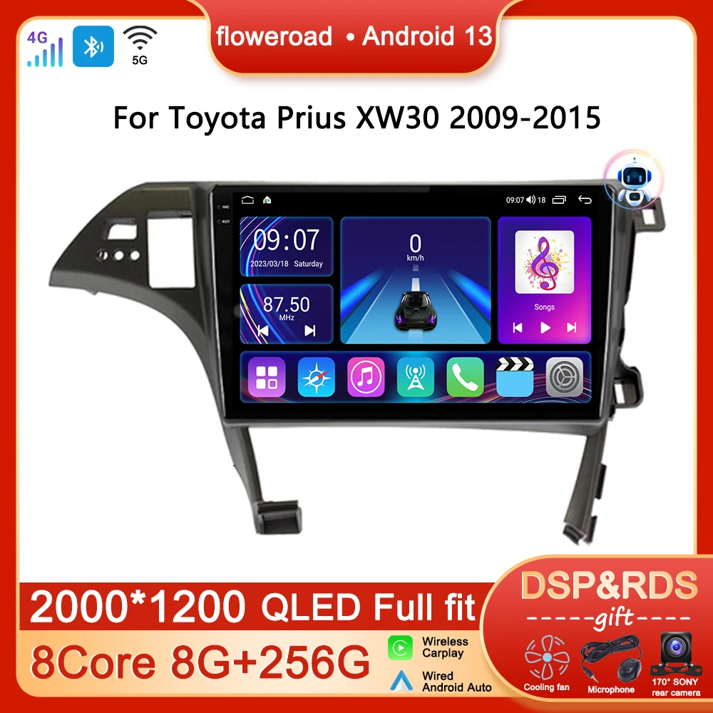 Автомобильный Радио Мультимедийный Плеер Android Для Toyota Prius XW30 2009-2015 LHD Авторадио Apple Carplay Авто Стерео 2 din QLED Экран 4G