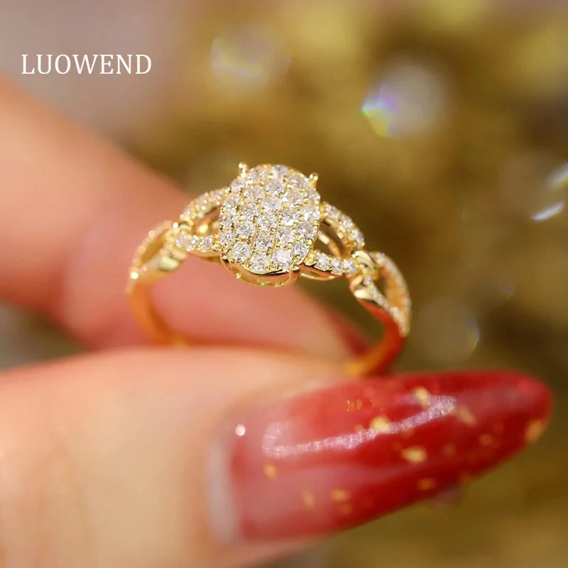 Кольца LUOWEND из белого или желтого Золота 18 Карат Модный Блестящий Дизайн Кольцо с натуральным бриллиантом 0,40 карата для женщин Обручальные украшения