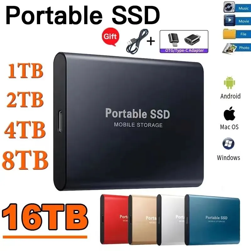 SSD USB 3.1 Высокоскоростной Твердотельный Накопитель 64 ТБ 32 ТБ 16 ТБ 8 ТБ 4/2 ТБ Портативный Внешний Жесткий Диск Type-C для ноутбуков Notebook