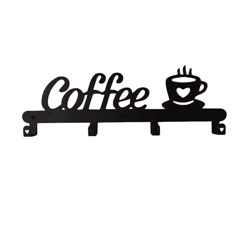 Держатель для кофейной кружки, настенный (4 крючка), декоративный знак кухни или кофейного бара, для вешалки для кофейных кружек, дисплея и органайзера