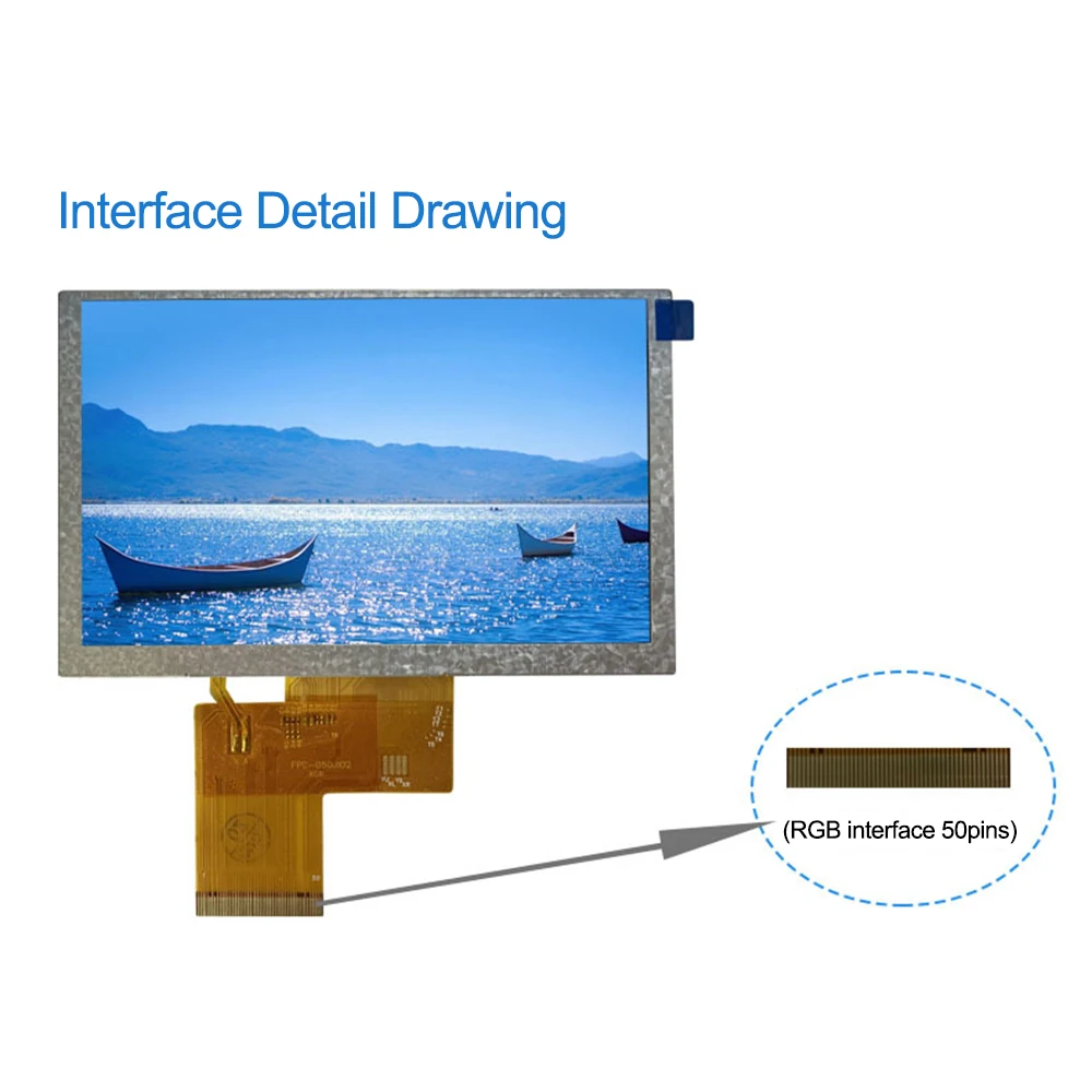 5-дюймовый TFT LCD IPS Модуль экранов дисплея Интерфейс RGB ЖК-экран с разрешением HD 800x480, 50 контактов, контрастность 800: 1