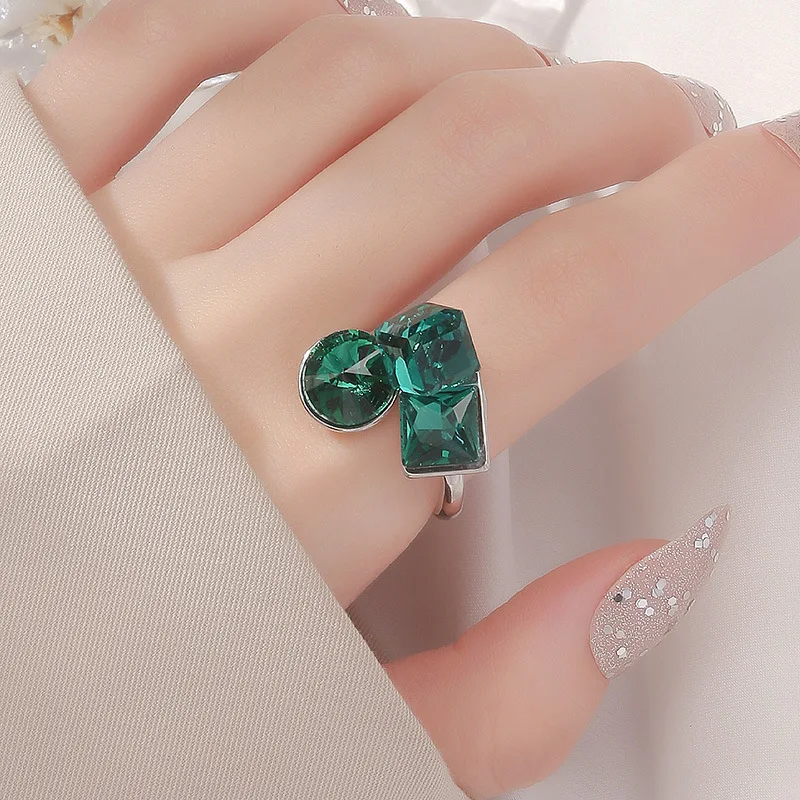 Новые Корейские простые геометрические кольца Миди на палец для женщин цвета шампанского с кристаллами, открытые кольца, украшения для свадебной вечеринки Anillos