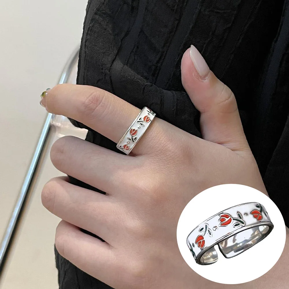 Новые Винтажные кольца с эмалью в виде цветка тюльпана Для женщин, Модное простое кольцо с регулируемым открыванием, кольцо на палец, вечерние украшения для прополки