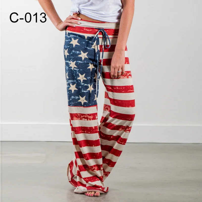 Американский флаг, Красно-синие брюки в звездную и полоску, 4 июля, Широкие брюки, женские прямые брюки с графическим рисунком уличной моды Оверсайз