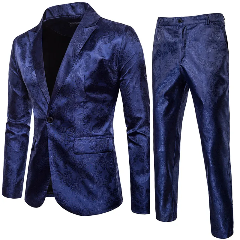 Высококачественный мужской классический жаккардовый костюм, комплект из 2 предметов (блейзер + брюки) Роскошный Модный Деловой Тонкий Светский Бальный Фрак Размера S-3XL