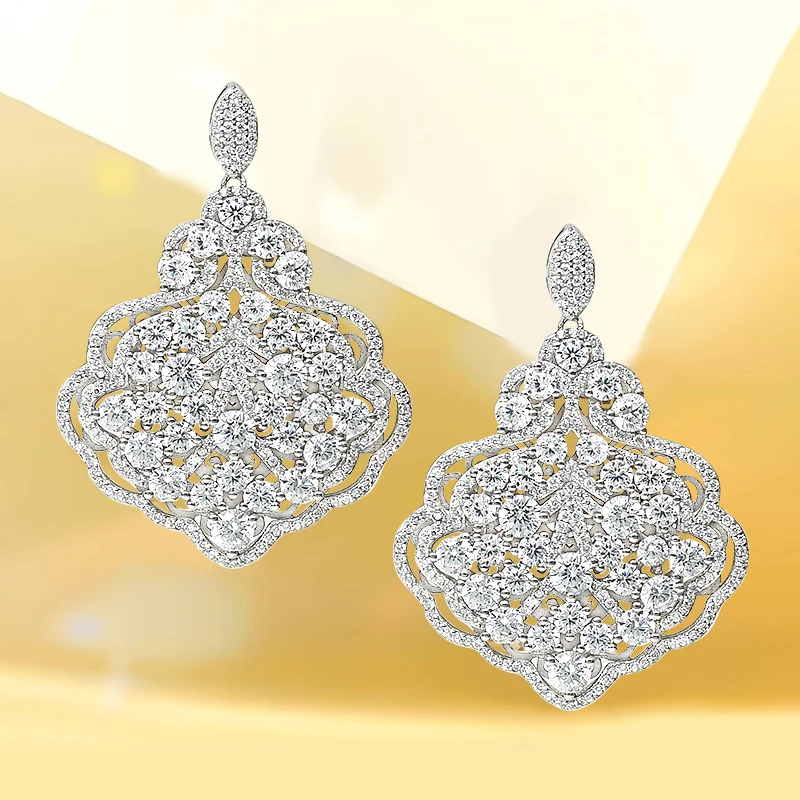 Новые серьги в цветочном стиле из чистого серебра с высокоуглеродистыми бриллиантами, роскошные серьги, уникальный дизайн для свадебных украшений