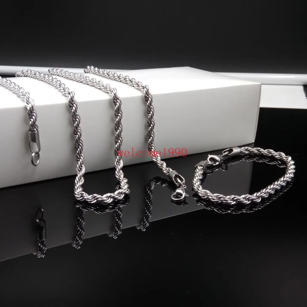 Один набор из цепочки из нержавеющей стали, ожерелье + браслет, набор для женщин, мужские украшения 30 