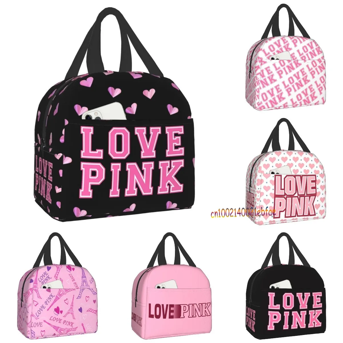 Love Pink Градиентные розовые сумки для ланча для женщин, портативный Термоизолированный ланч-бокс, контейнер-холодильник, сумка-тоут, мешочек для бенто для работы