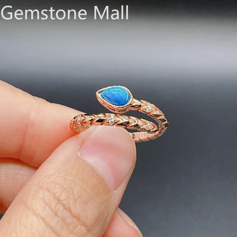 Серебряное кольцо с голубым опалом 4 мм * 6 мм, ювелирные изделия из австралийского натурального опала, Модное Регулируемое кольцо с драгоценным камнем для молодой девушки