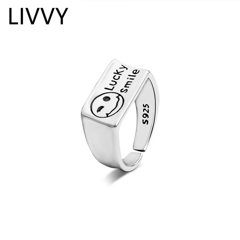 LIVVY Silver Color luck smile Кольца Для Женщин Регулируемое Кольцо Элегантные Изысканные Ювелирные Изделия Модные Вечерние Подарки Bijoux