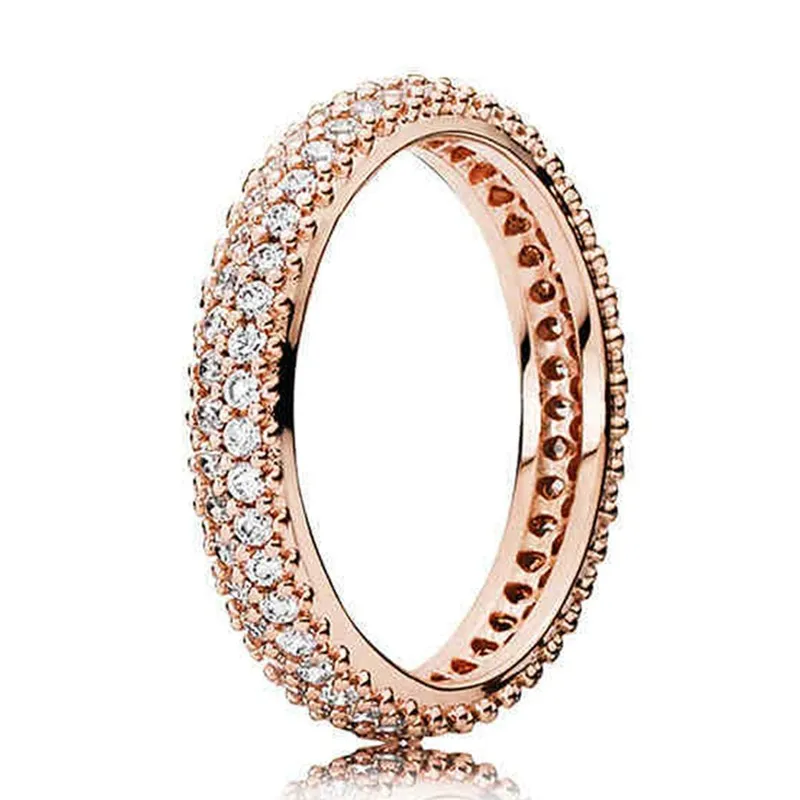 Оригинальное кольцо из розового золота с округлым покрытием Eternity с кристаллами Для женщин, свадебный подарок из стерлингового серебра 925 пробы, модные украшения