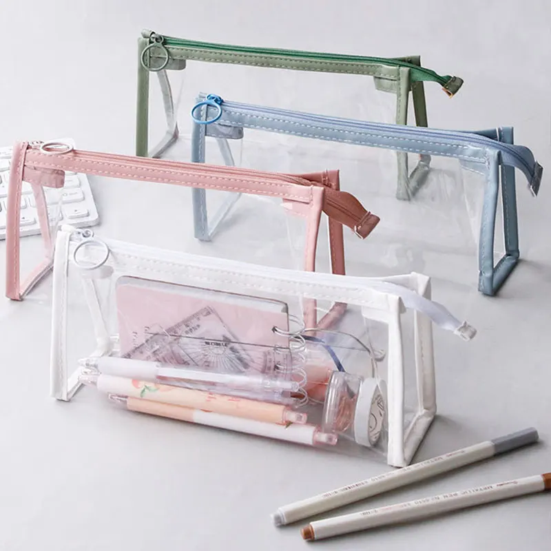 Прозрачная косметичка из ПВХ, водонепроницаемые сумки для карандашей Kawaii для студентов, канцелярские принадлежности, школьные принадлежности, переносные чехлы для карандашей