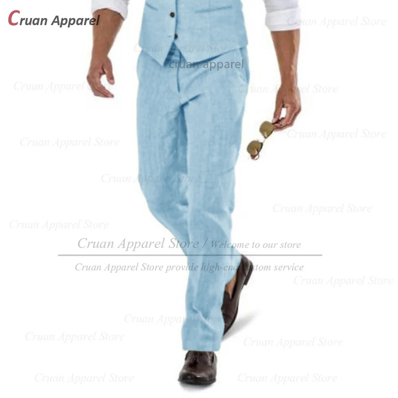 Льняные костюмные брюки для мужчин, приталенный темно-синий, официальная деловая офисная рабочая одежда, брюки, сшитая портными, Летняя повседневная мужская одежда
