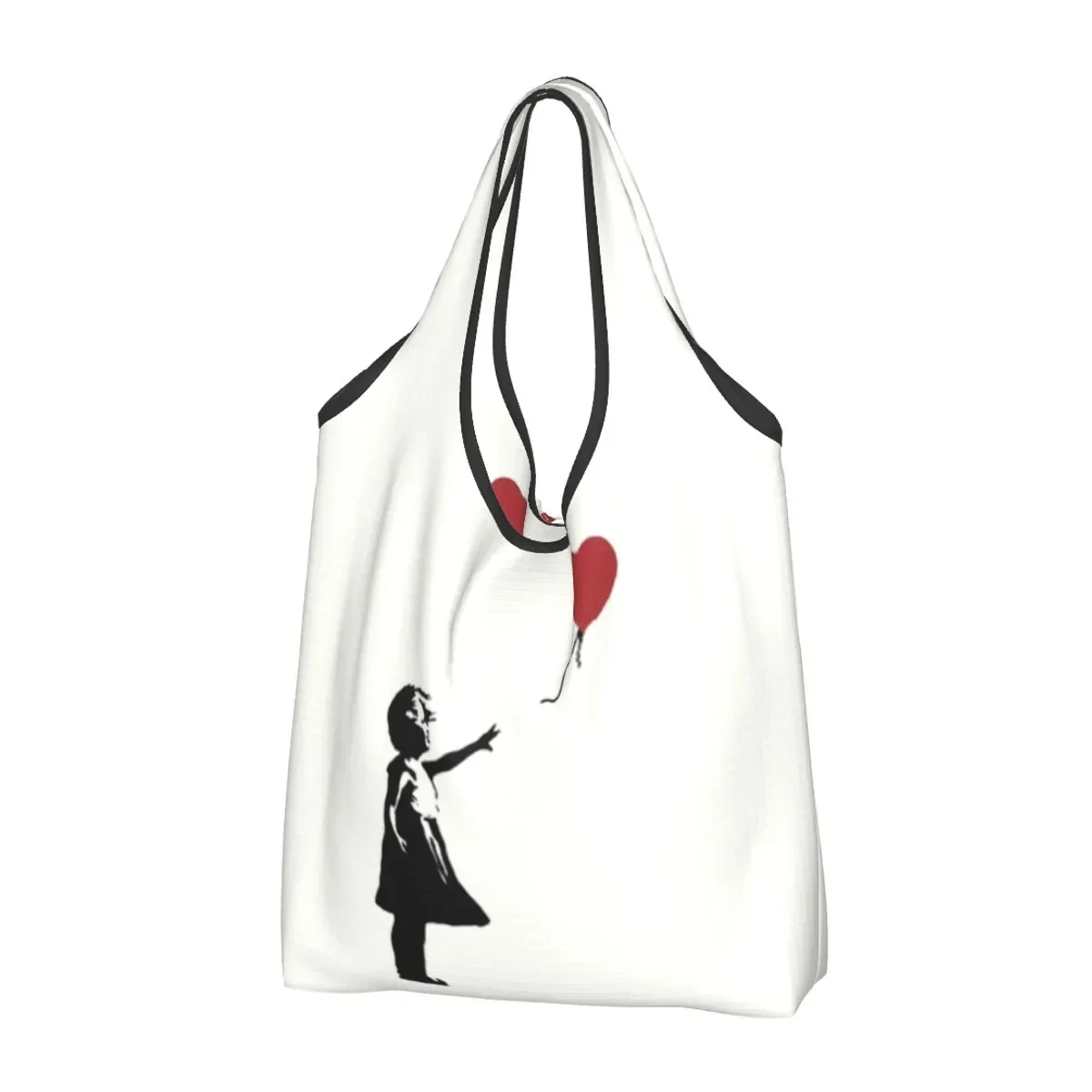Девушка с воздушным шаром с кавайным принтом, сумки для покупок Banksy, портативная сумка для покупок с уличными граффити