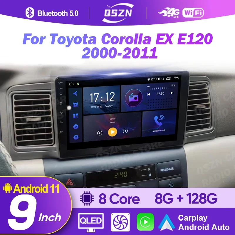 Android 12,0 Автомагнитола для Toyota Corolla EX E120 2000-2011 2 Din Мультимедийный Плеер Навигация 4G GPS Carplay Авто Стерео DVD