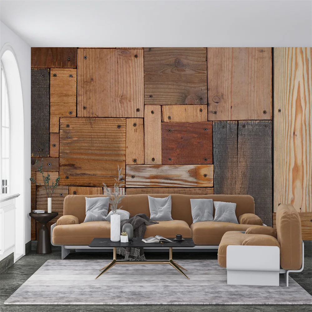 Milofi taille de la maison entière personnalisé style européen Vintage planche en bois décor dessin papier peint mur de fond