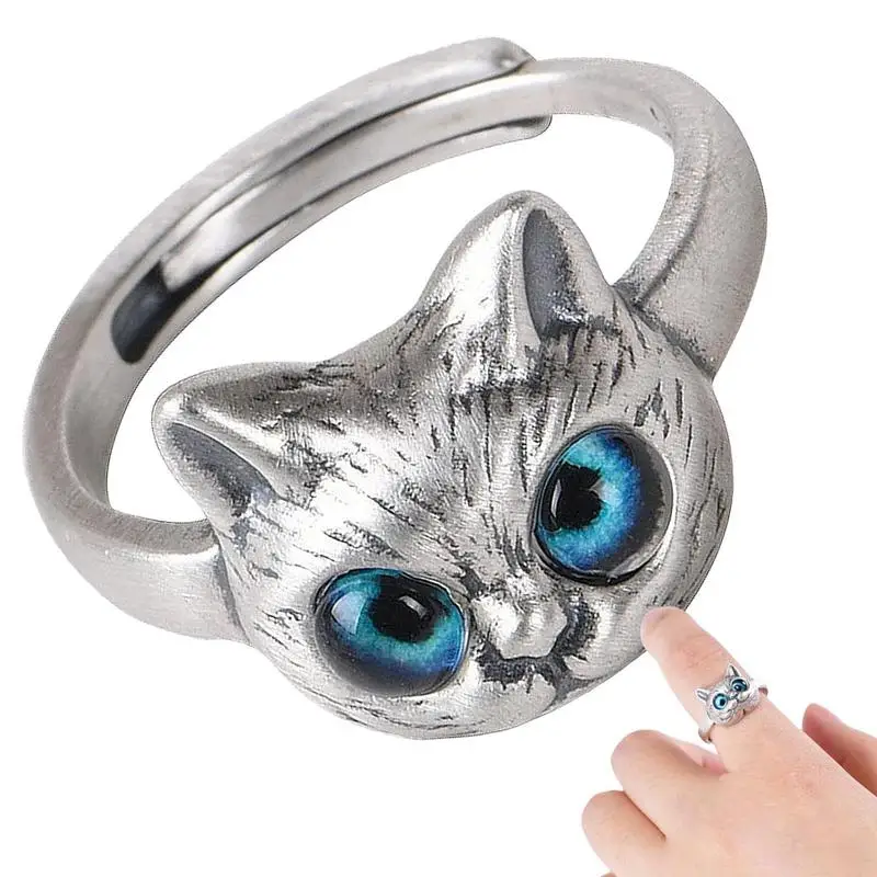 Модная творческая личность звезда кошка открывающее кольцо ретро голова кошки безымянный палец подарок для женщин ювелирные изделия голубые глаза кольцо с фигуркой кошки