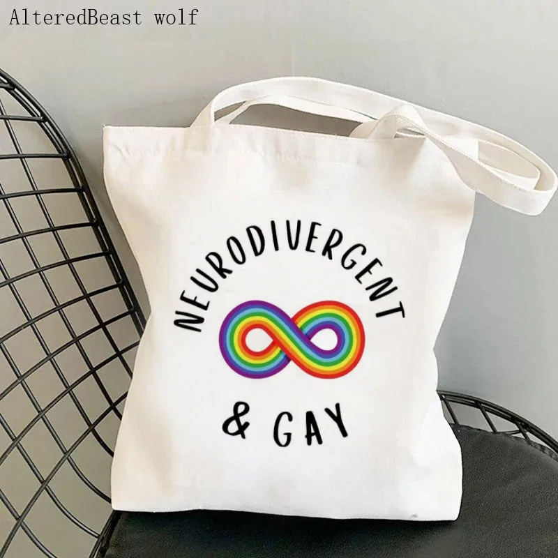 Женская сумка для покупок, сумка с нейродивергентным и гей-принтом, холщовая сумка для покупок в стиле харадзюку, женская сумка-тоут, женская сумка через плечо