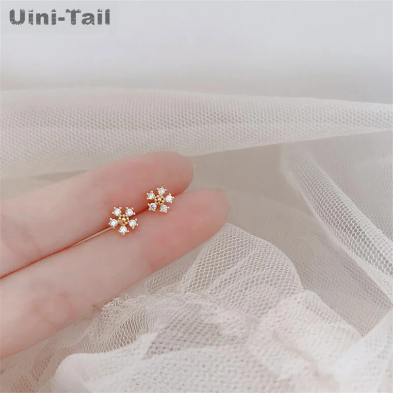 Uini-Tail, хит продаж, новые серьги из тибетского серебра 925 пробы, милые цветочные серьги, простые модные универсальные высококачественные ювелирные изделия для девочек