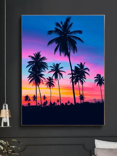 вид на пляж Алмазный рисунок кокосовой пальмы на закате Алмазная Мозаика Горный Хрусталь DIY Вышивка Крестом Украшение Дома