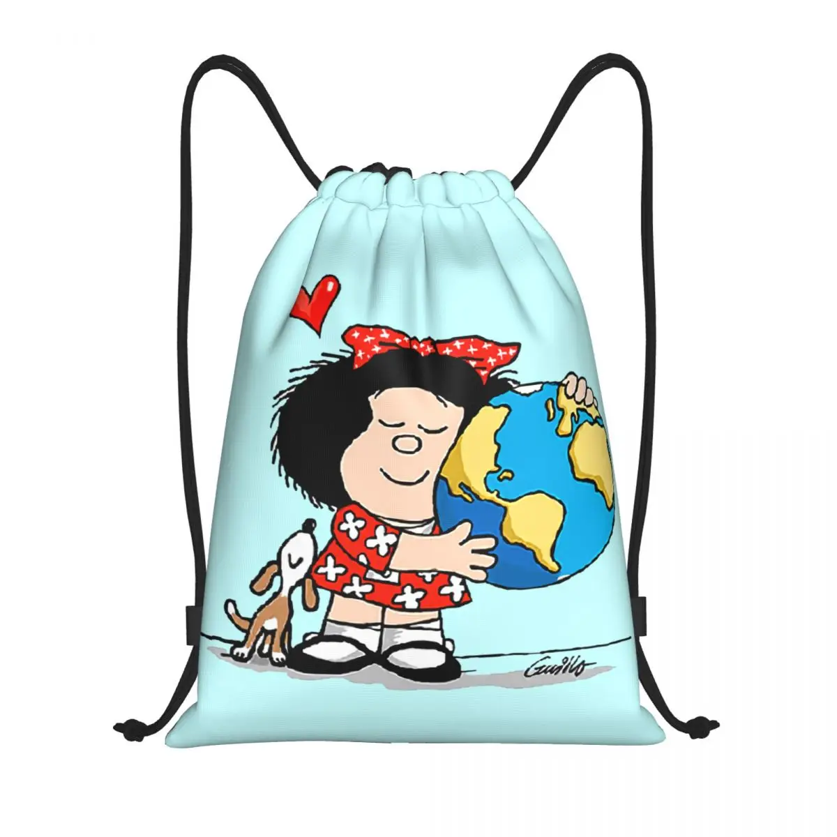 Mafalda World И Ее Щенок Рюкзак На Шнурке Спортивная Спортивная Сумка для Мужчин Женщин Quino Comic Cartoon Shopping Sackpack