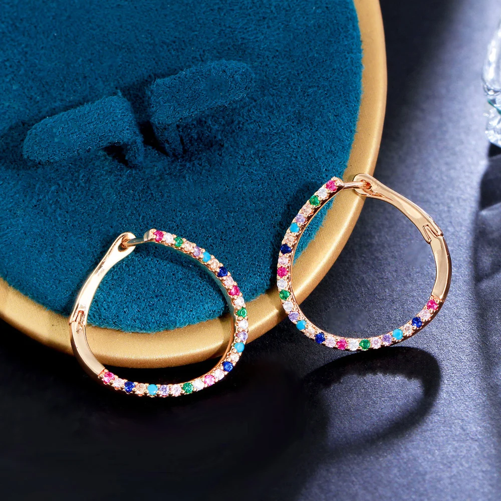 Модные Многоцветные серьги-кольца с фианитами, маленькие Геометрические серьги-кольца золотого цвета для женщин, Корейские модные украшения для вечеринок E1066