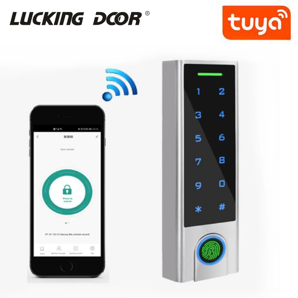 1000 Пользователей Bluetooth 125 кГц RFID-контроллер доступа, Водонепроницаемая клавиатура контроля доступа по отпечаткам пальцев, мобильное приложение Tuya Remote Open