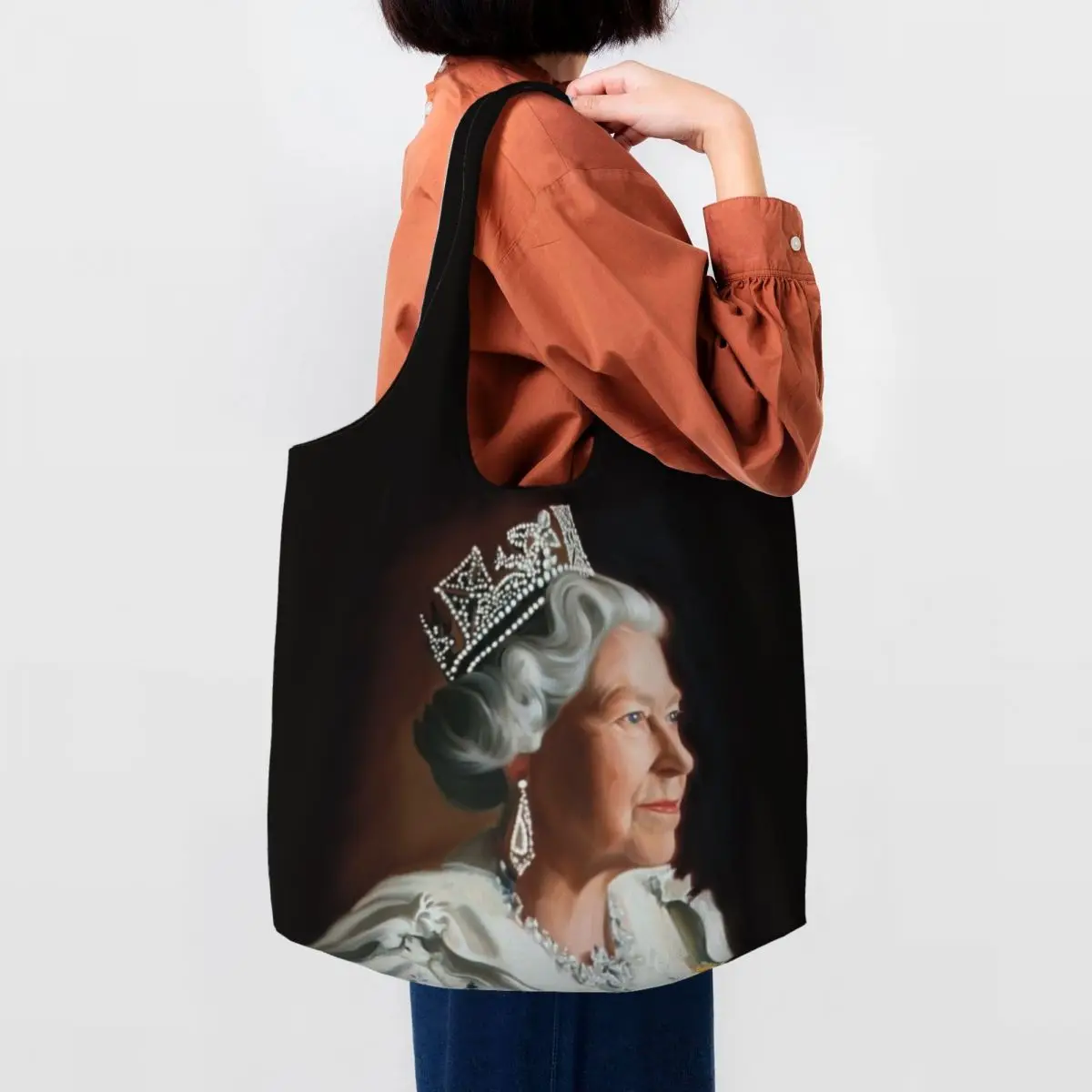 Королева Соединенного Королевства Елизавета II Хозяйственная Сумка Женская Наплечная Холщовая Сумка-Тоут Прочная Английская Королевская Продуктовая Сумка Для Покупок