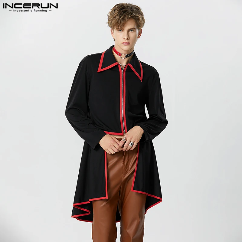 INCERUN Tops 2023, красивый новый мужской контрастный блейзер с большими лацканами, стильные вечерние показы, мужские пиджаки с дизайном 