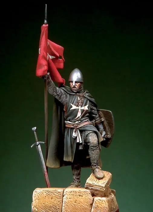 Неокрашенный комплект 1/32 54 мм Рыцарь Ордена Святого Иоанна с флагом, первая половина XIII 54 мм Историческая фигура Набор из смолы