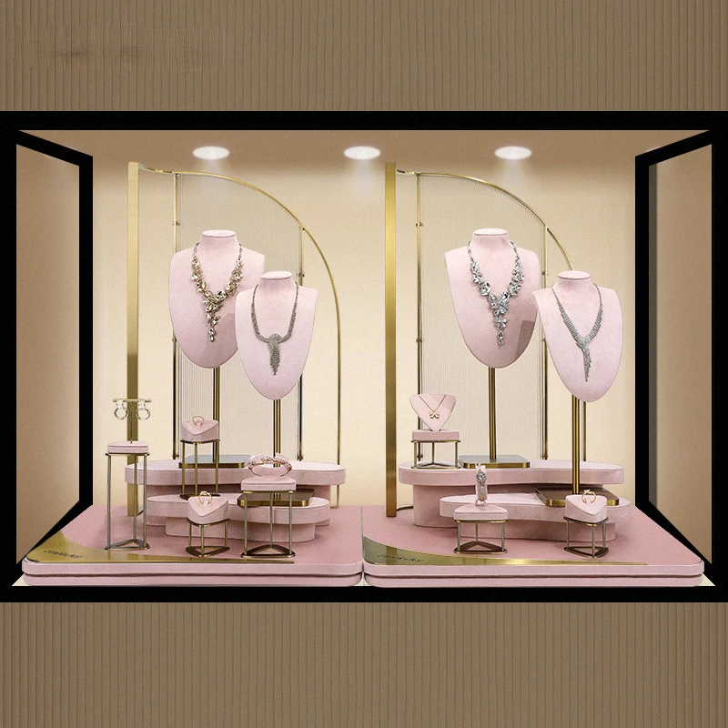 Розовая витрина для ювелирных изделий портретная модель, розовая витрина для витрин, стойка для ожерелья, серег, браслета, подставка для витрин