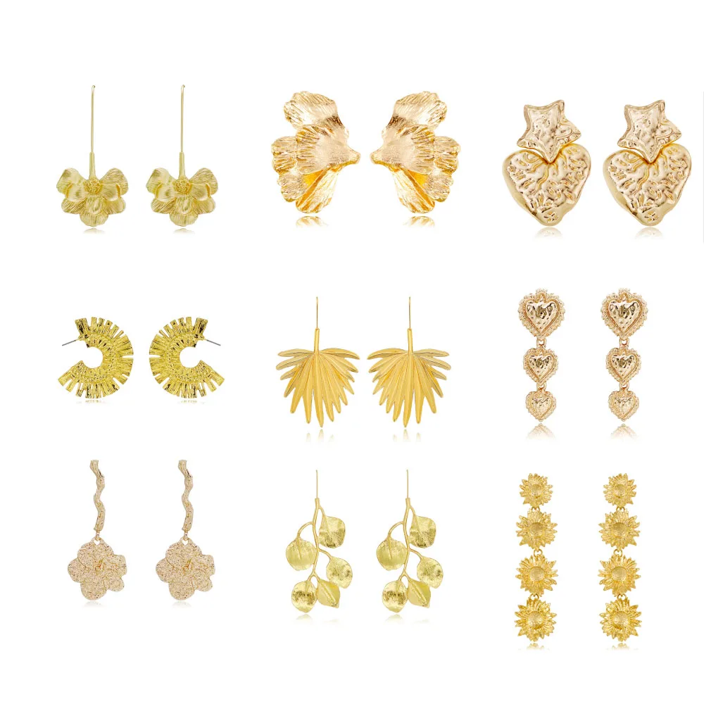 Модные преувеличенные серьги из сплава KC Golden Multilayer Flower Woman, популярные украшения для пирсинга ушей, Ювелирные изделия-Аксессуары Оптом