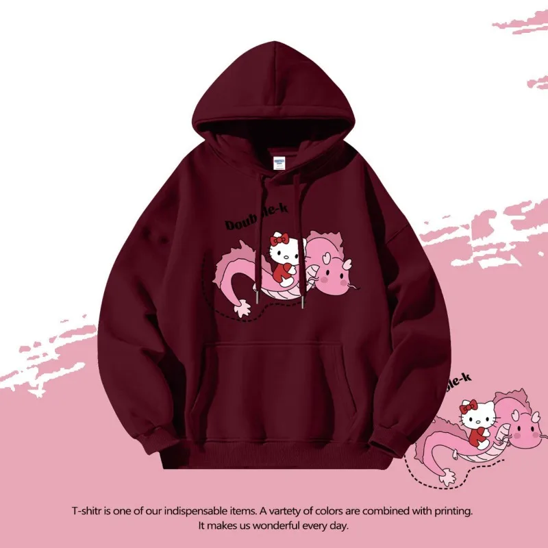Kawaii Sanrio Аниме Hello Kitty Зимний утолщенный хлопковый свитер с капюшоном, Милое свободное пальто с героями мультфильмов, одежда, подарки для девочек