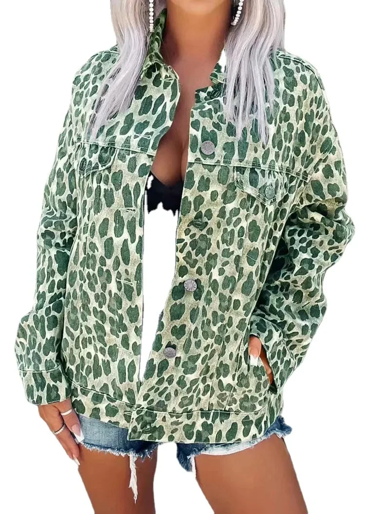 Женская осенне-зимняя новинка 2023, свободная куртка с леопардовым принтом, пальто с длинным рукавом