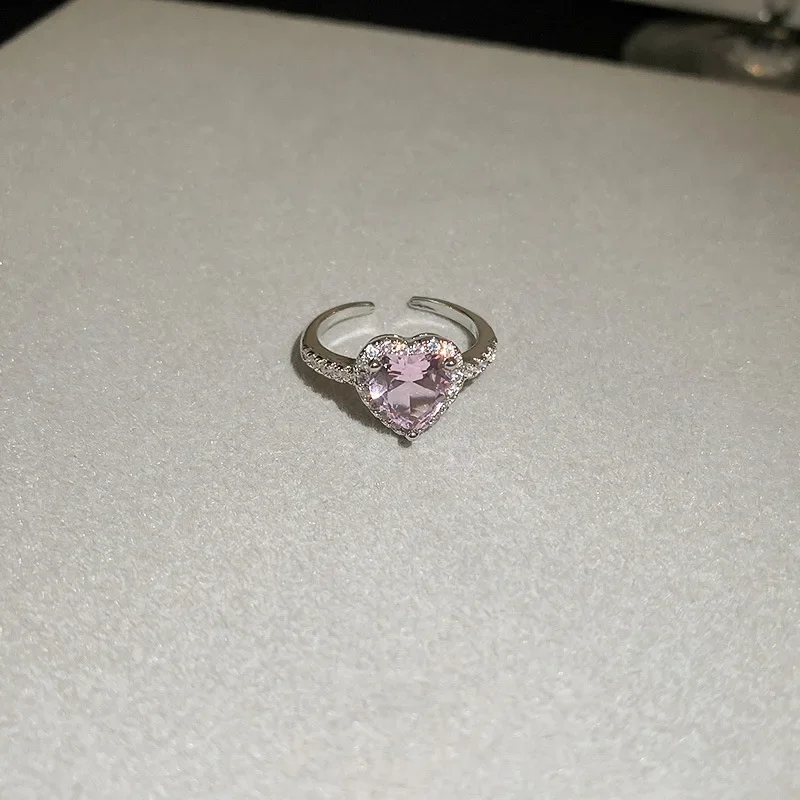 Кольцо с розовым сердечком, регулируемое женское кольцо с кубическим цирконием, дизайн Y2K, кольца премиум-класса, ювелирные изделия для свадебной вечеринки, подарочные кольца для женщин