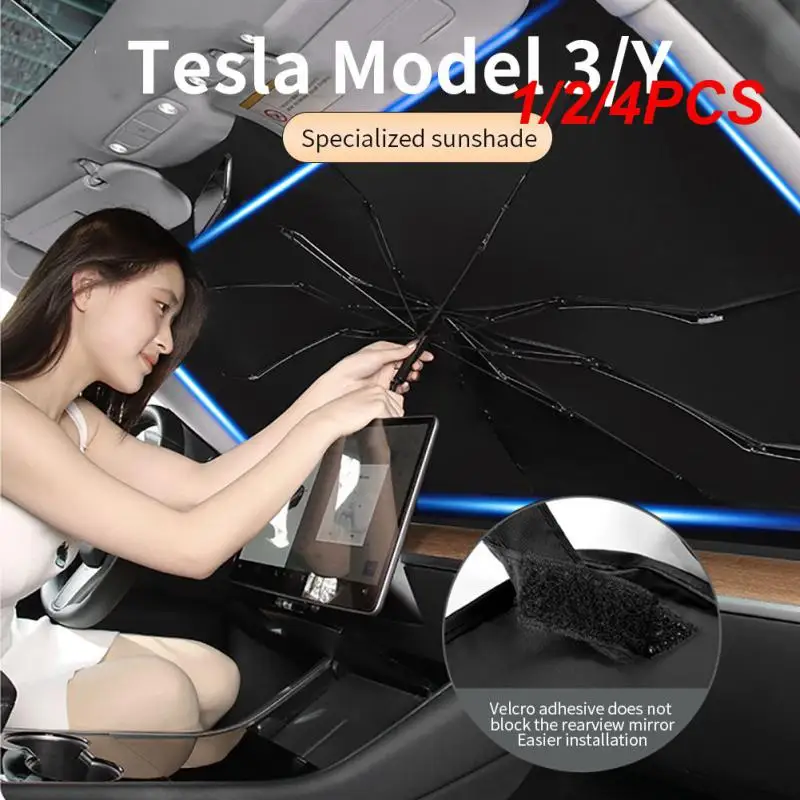 1/2/4ШТ Солнцезащитный зонт на лобовом стекле автомобиля с защитой от ультрафиолета, Солнцезащитный козырек на переднем стекле, солнцезащитный козырек для модели Tesla