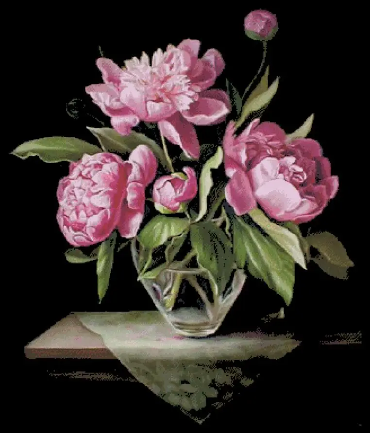 Розовый цветок пиона вышивка крестом посылка цветок аида 18 карат 14 карат 11 карат черная ткань люди комплект вышивка DIY рукоделие ручной работы