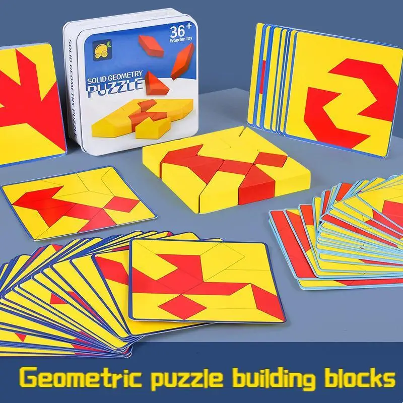 Детские геометрические головоломки Монтессори, строительный блок, Меняющий лицо, Тренирующий логическое мышление, Раннее образование, Деревянная игрушка