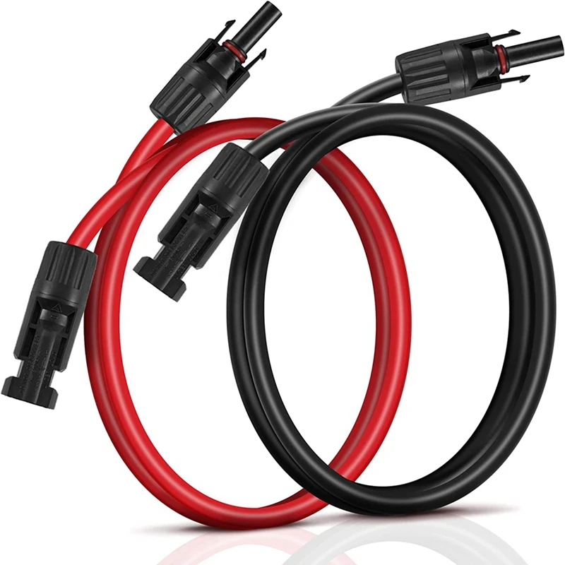 Удлинительный кабель для солнечной панели 1 м 10AWG с гнездовым и штекерным разъемами (красный + черный кабель)