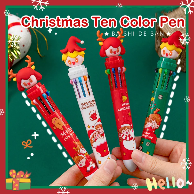 10 цветов, Гелевая ручка в виде Рождественской елки, Милая Шариковая ручка Kawaii, Разноцветная Ручка для детей, Школьные Письменные принадлежности, Канцелярские принадлежности